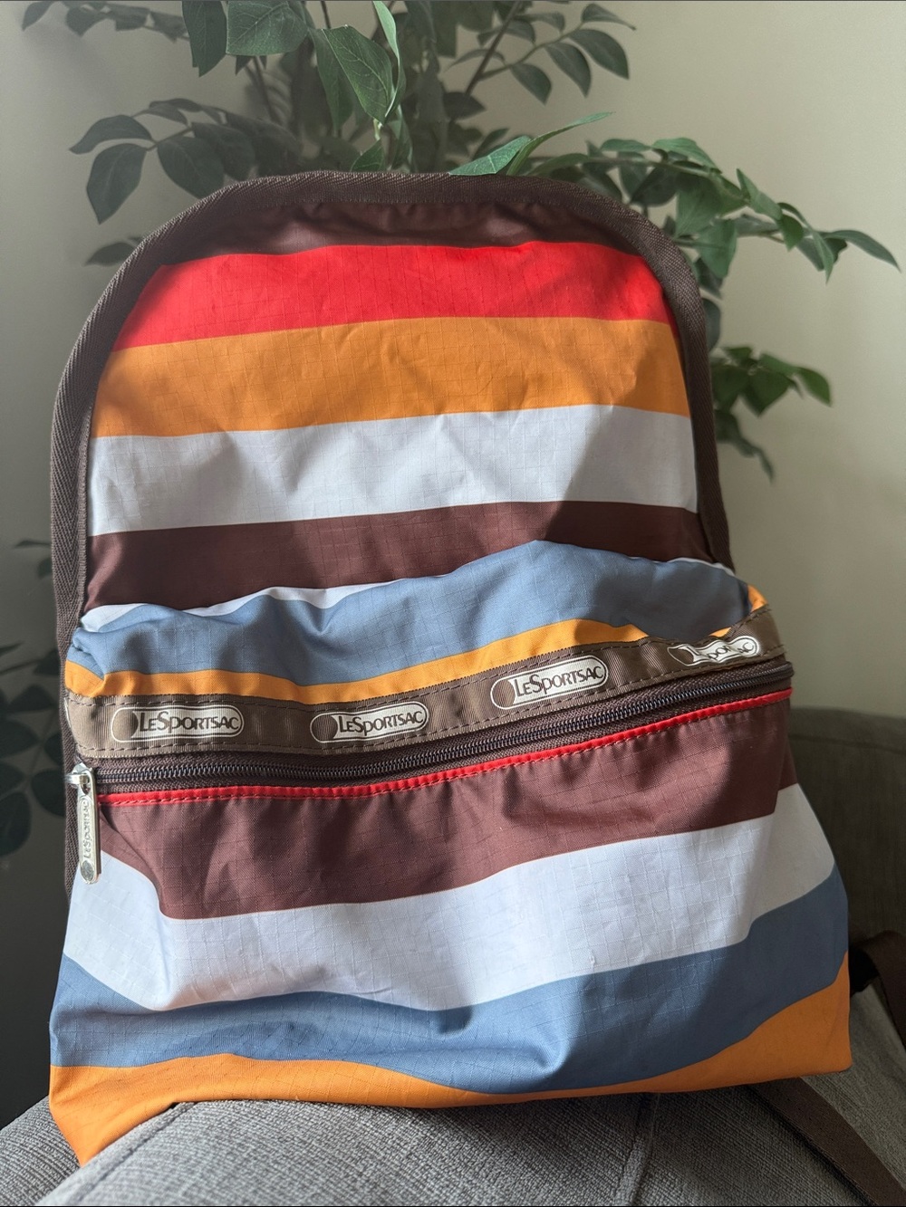 Lesportsac Striped Backpack in Red, Orange, Blue & Brown